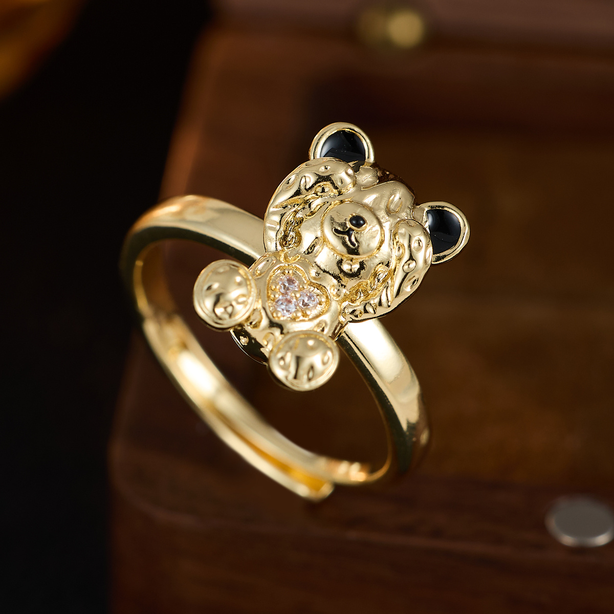 Plated Bling Bling Bear Opening Ring, Cute Gift for Y2K Style